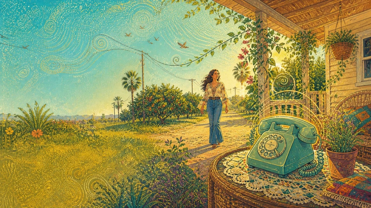 Call Me Girl — A vintage rotary telephone rings on a brilliant Merced porch as an adult woman approaches confidently along a golden orchard road