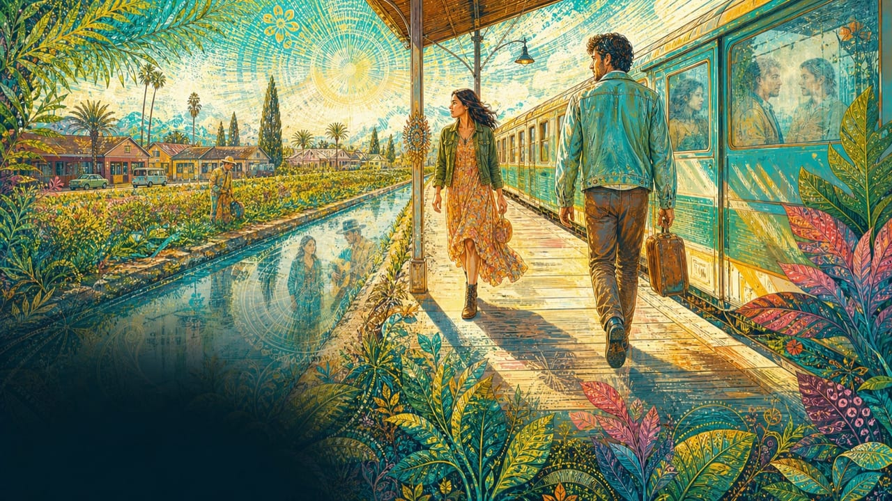 I Don't Remember You — Two adult strangers pass on a sunlit Central Valley rail platform while translucent memories appear in train windows and irrigation water